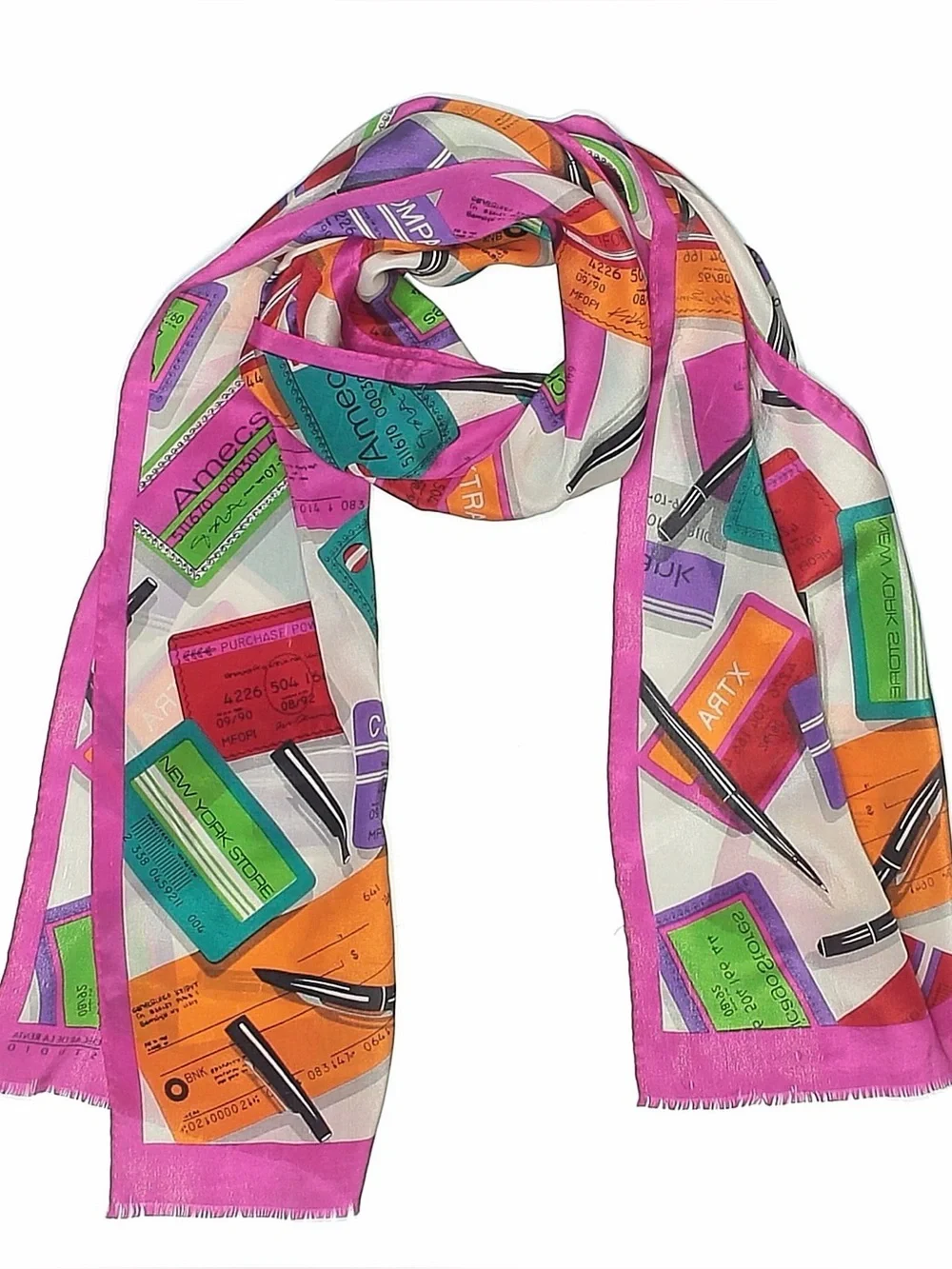 OSCAR DE LA RENTA Vintage Rare Silk Credit Card Checks Bright Colorful Scarf GUC